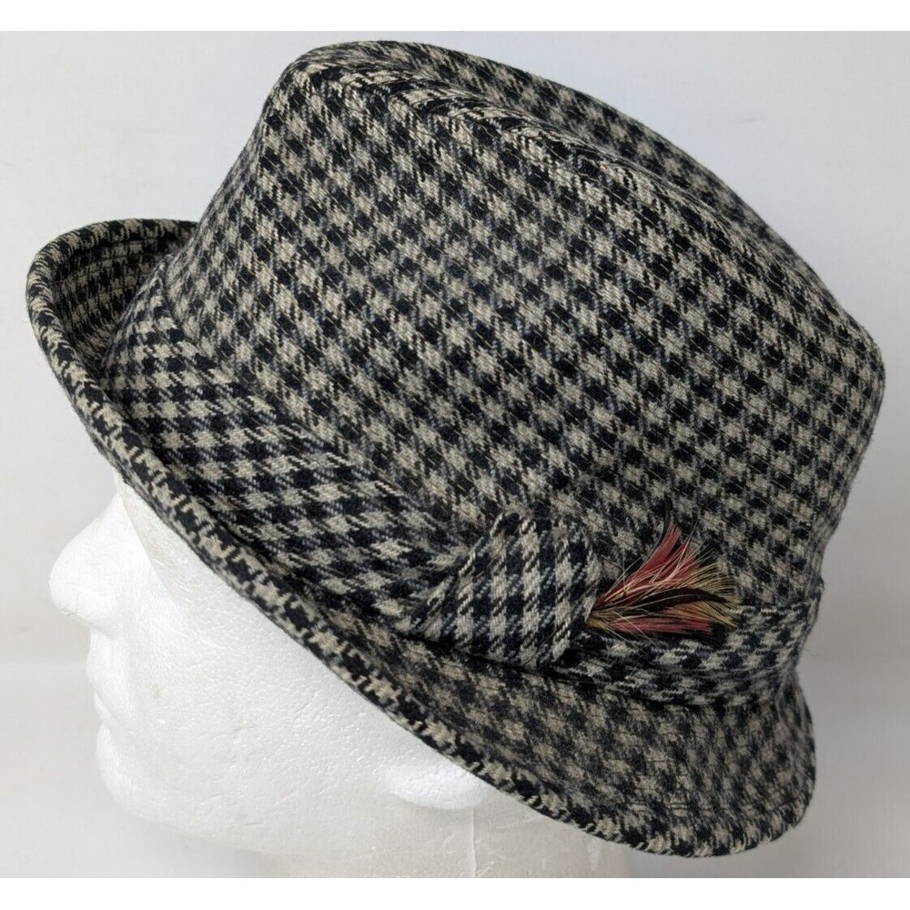 Vintage 50s 60s Fedora Hat Mens Size 7 Houndstooth Tweed Plaid Wool Boyd's